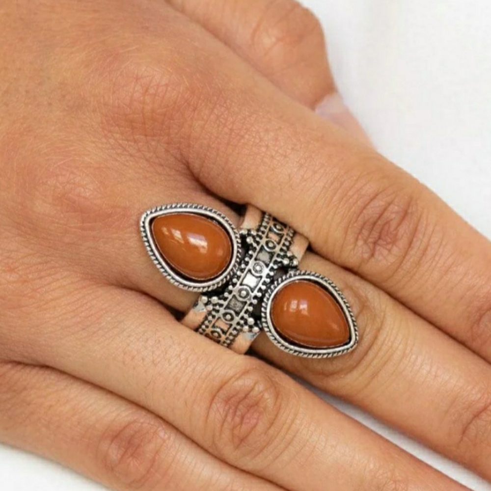 Silver and Brown Teardrop Ring